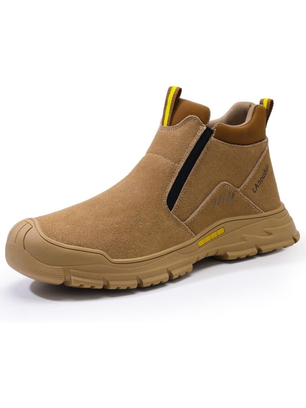 Men's Khaki Brown Fireproof Shoes Casual Steel Toe Slip On Jobsite Work Boots